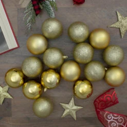 16ct Vegas Gold Shatterproof 4-Finish Christmas Ball Ornaments 3" (75mm) -Winter Decor Store northlight lj36035 4 14194.1665590921