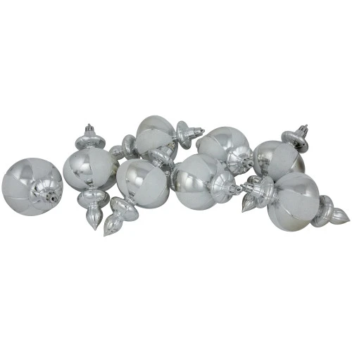 Northlight 8-Count Silver And White Shatterproof Finial Christmas Ornaments, 6" 1 Northlight 8-Count Silver And White Shatterproof Finial Christmas Ornaments, 6"