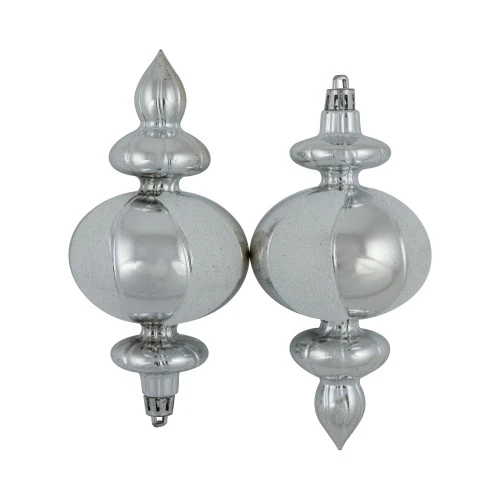 Northlight 8-Count Silver And White Shatterproof Finial Christmas Ornaments, 6" 4 Northlight 8-Count Silver And White Shatterproof Finial Christmas Ornaments, 6" - Image 4
