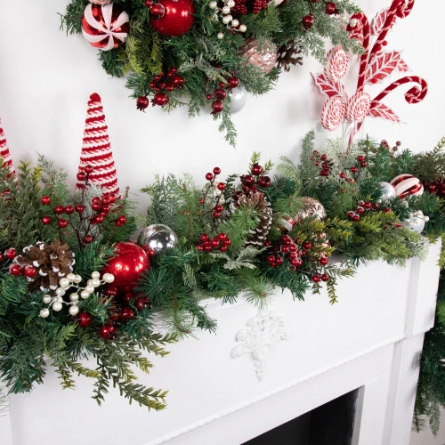 Pre-Decorated Ornaments And Pinecones Artificial Christmas Garland - 7' X 14" - Unlit 3 Pre-Decorated Ornaments And Pinecones Artificial Christmas Garland - 7' X 14" - Unlit - Image 3