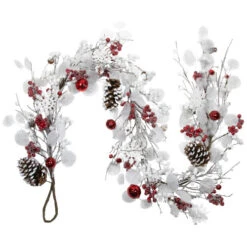 Northlight Berries And Snowflakes Artificial Christmas Garland - 6' X 8" - Red And White - Unlit