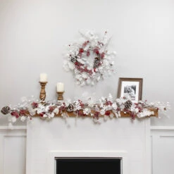 Northlight Berries And Snowflakes Artificial Christmas Garland - 6' X 8" - Red And White - Unlit -Winter Decor Store northlight ll94330 ll94332 styled 01 74825.1726019801