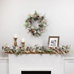 Frosted Pinecones And Berries Artificial Christmas Garland - 6' X 8" - Unlit -Winter Decor Store northlight ll94338 ll94340 styled 01 76310.1726019803