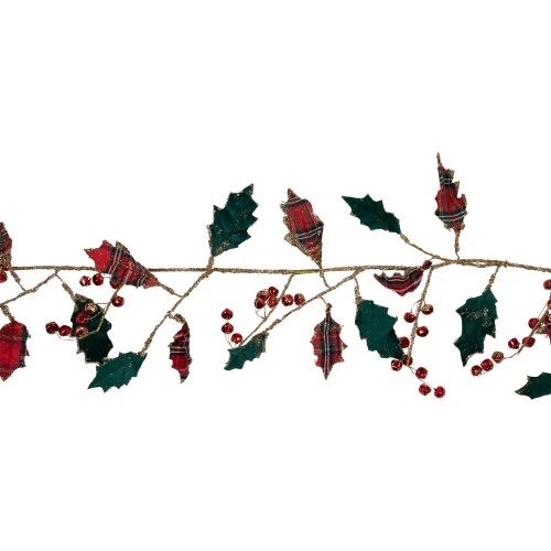 Northlight 5' Green And Red Plaid Holly With Jingle Bells Christmas Garland - Unlit 2 Northlight 5' Green And Red Plaid Holly With Jingle Bells Christmas Garland - Unlit - Image 2
