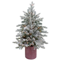 Northlight Real Touchâ„¢? Pre-Lit Medium Saratoga Spruce Flocked Artificial Potted Christmas Tree 4' - Clear Lights