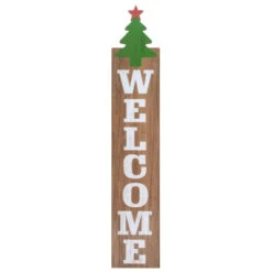 Northlight 31.5" Green Christmas Tree And Red Star Tall Wooden Welcome Porch Board Sign Decoration