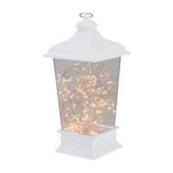 Northlight Tapered Lantern With Rice Lights Decoration - 12" - White - Clear Lights