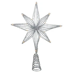 Northlight 13.75" LED Lighted B/O Silver Glittered Geometric Star Christmas Tree Topper - Warm White Lights