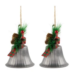 Northlight Bells With Pine Sprigs And Plaid Bow Christmas Ornaments - 7" - Silver - Set Of 2 12 Northlight Bells With Pine Sprigs And Plaid Bow Christmas Ornaments - 7" - Silver - Set Of 2 -Winter Decor Store northlight nj96013 06 86616.1721868330