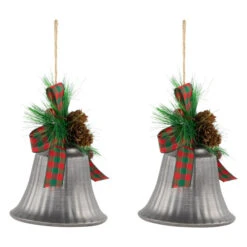 Northlight Bells With Pine Sprigs And Plaid Bow Christmas Ornaments - 7" - Silver - Set Of 2 13 Northlight Bells With Pine Sprigs And Plaid Bow Christmas Ornaments - 7" - Silver - Set Of 2 -Winter Decor Store northlight nj96013 07 60643.1721868331