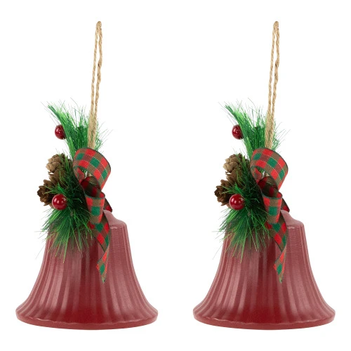 Northlight Bells With Pine Sprigs And Bow Christmas Ornaments- 7" - Red - Set Of 2 5 Northlight Bells With Pine Sprigs And Bow Christmas Ornaments- 7" - Red - Set Of 2 - Image 5