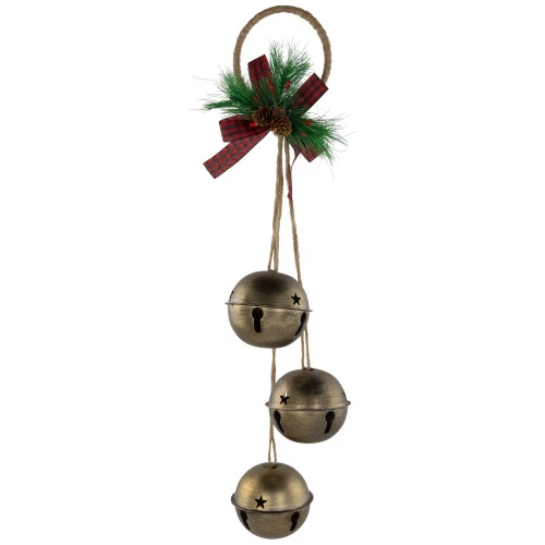 Northlight Jingle Bells With Plaid Bow Hanging Christmas Decoration - 20" - Gold 2 Northlight Jingle Bells With Plaid Bow Hanging Christmas Decoration - 20" - Gold - Image 2