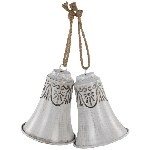 Northlight Embossed Bells Christmas Ornaments - 6" - White - Set Of 2 2 Northlight Embossed Bells Christmas Ornaments - 6" - White - Set Of 2 - Image 2