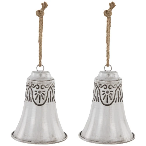 Northlight Embossed Bells Christmas Ornaments - 6" - White - Set Of 2 3 Northlight Embossed Bells Christmas Ornaments - 6" - White - Set Of 2 - Image 3