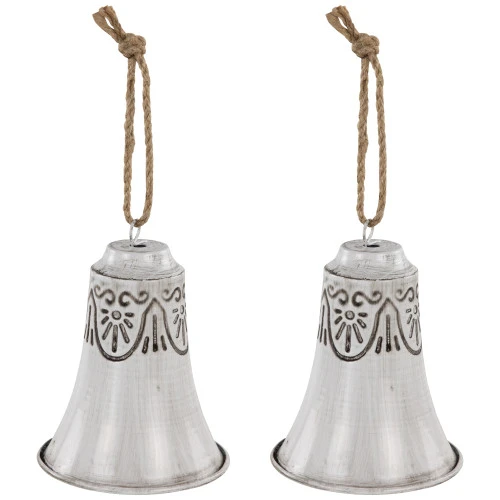 Northlight Embossed Bells Christmas Ornaments - 6" - White - Set Of 2 4 Northlight Embossed Bells Christmas Ornaments - 6" - White - Set Of 2 - Image 4