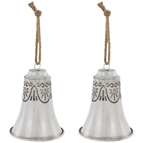 Northlight Embossed Bells Christmas Ornaments - 6" - White - Set Of 2 5 Northlight Embossed Bells Christmas Ornaments - 6" - White - Set Of 2 - Image 5