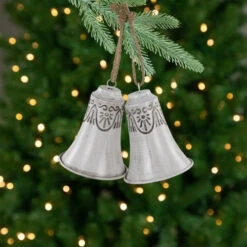 Northlight Embossed Bells Christmas Ornaments - 6" - White - Set Of 2