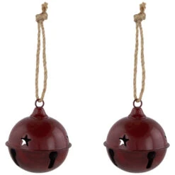 Northlight Antiqued Jingle Bell Christmas Ornaments - 3" - Burgundy - Set Of 2 -Winter Decor Store northlight nj96028 04 02378.1722387412