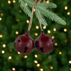 Northlight Antiqued Jingle Bell Christmas Ornaments - 3" - Burgundy - Set Of 2