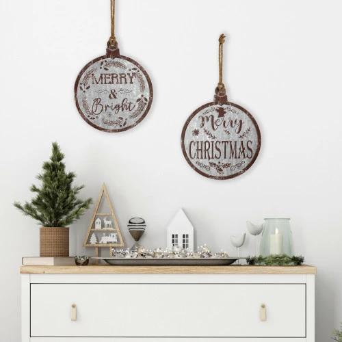 Northlight Merry Christmas And Merry And Bright Wall Signs - 14" - Gray And Brown - Set Of 2 2 Northlight Merry Christmas And Merry And Bright Wall Signs - 14" - Gray And Brown - Set Of 2 - Image 2