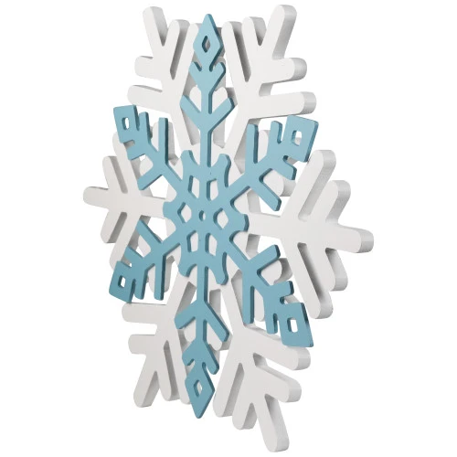 Northlight Snowflake Wooden Christmas Wall Decoration - 11.75" - White And Blue 4 Northlight Snowflake Wooden Christmas Wall Decoration - 11.75" - White And Blue - Image 4