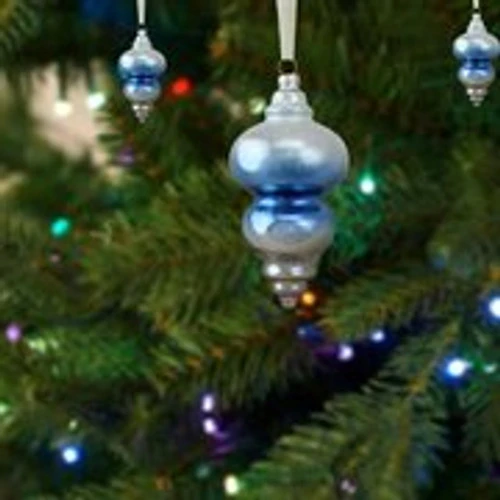6" Sky Blue And Silver Hanging Glass Christmas Finial Ornament 2 6" Sky Blue And Silver Hanging Glass Christmas Finial Ornament - Image 2