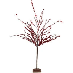 Northlight 50" Artificial Red Berry Christmas Twig Tree With Square Stand, Unlit