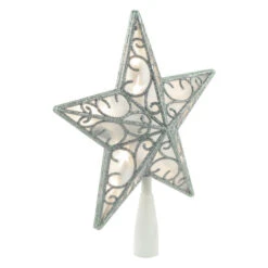Northlight 9" LED Lighted Silver Glitter Star Christmas Tree Topper, Warm White Lights -Winter Decor Store northlight nl02636 2 97316.1666251136