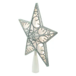Northlight 9" LED Lighted Silver Glitter Star Christmas Tree Topper, Warm White Lights -Winter Decor Store northlight nl02636 3 64773.1666251136