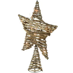 11" Lighted Rattan Twigs Star Christmas Tree Topper- Clear Lights, White Wire -Winter Decor Store northlight nl02637 2new 04413.1661972646
