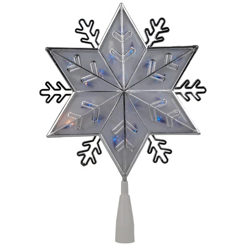 Northlight 10" Silver Snowflake Lighted Christmas Tree Topper - Blue Lights 1 Northlight 10" Silver Snowflake Lighted Christmas Tree Topper - Blue Lights