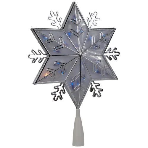 Northlight 10" Silver Snowflake Lighted Christmas Tree Topper - Blue Lights 4 Northlight 10" Silver Snowflake Lighted Christmas Tree Topper - Blue Lights - Image 4