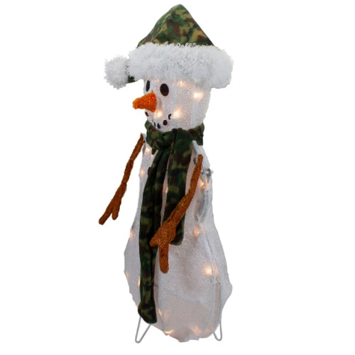 Northlight 24" Lighted White And Green Chenille Snowman Outdoor Christmas Decoration 3 Northlight 24" Lighted White And Green Chenille Snowman Outdoor Christmas Decoration - Image 3
