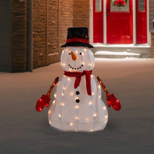 Northlight 32" Lighted 3D Chenille Snowman In Top Hat Outdoor Christmas Decoration 2 Northlight 32" Lighted 3D Chenille Snowman In Top Hat Outdoor Christmas Decoration - Image 2