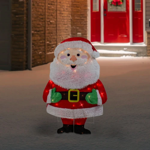Northlight Lighted 2D Chenille Santa Outdoor Christmas Decoration - 32" - Warm White Lights 2 Northlight Lighted 2D Chenille Santa Outdoor Christmas Decoration - 32" - Warm White Lights - Image 2