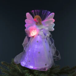 Northlight Color-changing Fiber Optic Angel With Rose Christmas Tree Topper - 12" - White