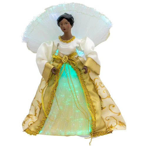 Northlight Lighted Fiber Optic African American Angel Christmas Tree Topper - 12" - Gold 2 Northlight Lighted Fiber Optic African American Angel Christmas Tree Topper - 12" - Gold - Image 2