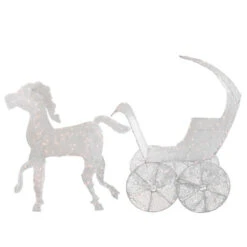 Northlight 57" Pre-Lit White 3D Horse And Carriage Christmas Yard Decor