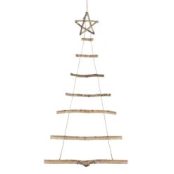 Northlight Natural Frosted Tree With Star Topper Wooden Christmas Hanging Decoration - 51"