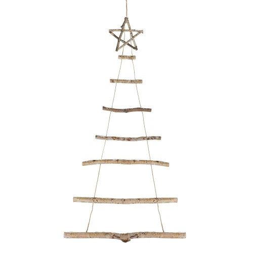 Northlight Natural Frosted Tree With Star Topper Wooden Christmas Hanging Decoration - 51" 1 Northlight Natural Frosted Tree With Star Topper Wooden Christmas Hanging Decoration - 51"