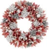 Northlight 13" Pink And White Wooden Floral Christmas Wreath With Pinecones