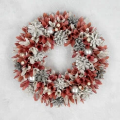 Northlight 13" Pink And White Wooden Floral Christmas Wreath With Pinecones -Winter Decor Store northlight sh16519 ongray 05601.1680285012