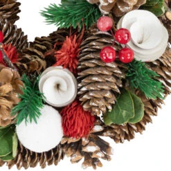 Northlight White Wooden Rose, Pine Cone And Berry Artificial Christmas Wreath, 10-Inch, Unlit -Winter Decor Store northlight sh36203 02 09196.1700759450