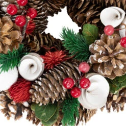 Northlight White Wooden Rose, Pine Cone And Berry Artificial Christmas Wreath, 10-Inch, Unlit -Winter Decor Store northlight sh36203 03 34657.1699549007