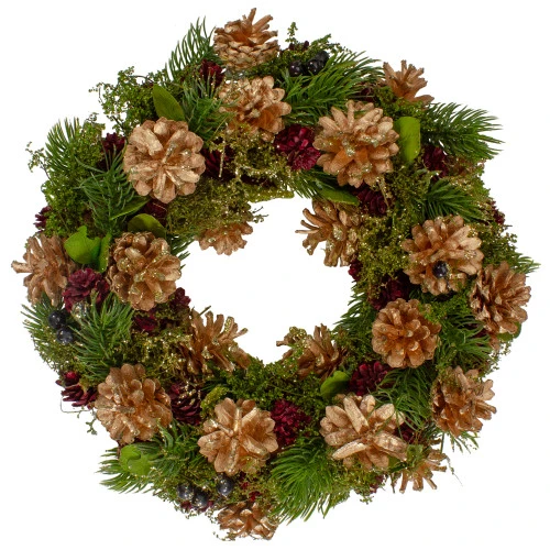 Northlight 12" Green, Gold, And Red Glitter Pinecones Christmas Wreath 1 Northlight 12" Green, Gold, And Red Glitter Pinecones Christmas Wreath