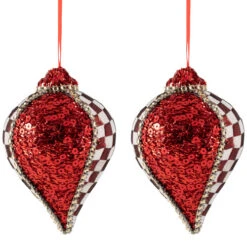 Northlight Sequined And Checkered Teardrop Christmas Ornaments - 4.75" - Red - Set Of 2 10 Northlight Sequined And Checkered Teardrop Christmas Ornaments - 4.75" - Red - Set Of 2 -Winter Decor Store northlight sh96075 0220comp 77313.1727144672
