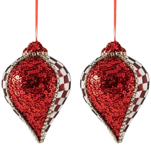 Northlight Sequined And Checkered Teardrop Christmas Ornaments - 4.75" - Red - Set Of 2 3 Northlight Sequined And Checkered Teardrop Christmas Ornaments - 4.75" - Red - Set Of 2 - Image 3