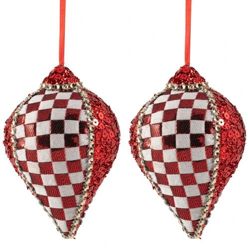 Northlight Sequined And Checkered Teardrop Christmas Ornaments - 4.75" - Red - Set Of 2 5 Northlight Sequined And Checkered Teardrop Christmas Ornaments - 4.75" - Red - Set Of 2 - Image 5