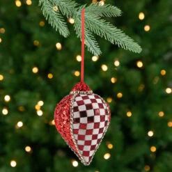 Northlight Sequined And Checkered Teardrop Christmas Ornaments - 4.75" - Red - Set Of 2