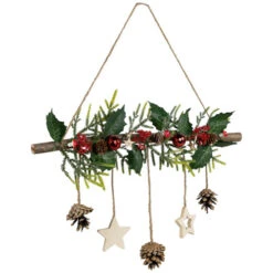 Northlight Holly Branch With Stars And Pinecones Christmas Wall Decoration - 20.75" - Red